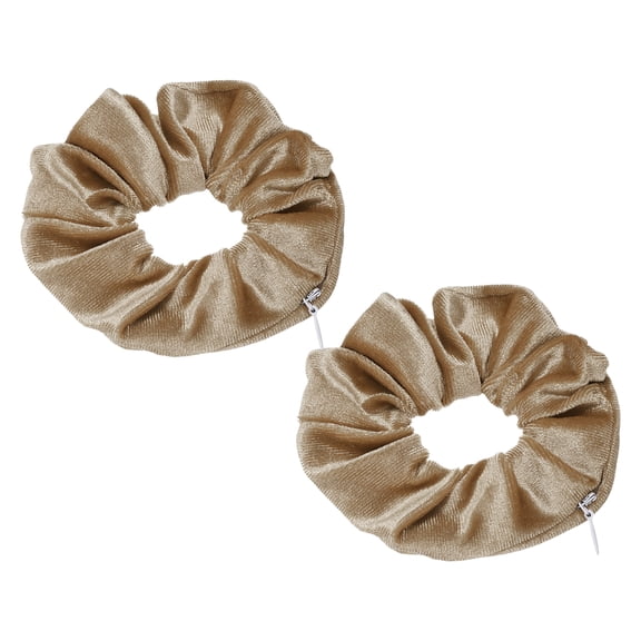 Uxcell 2pcs Velvet Scrunchie with Pocket Zipper (2 Inch) - Elastic Bands Hair Ties Girls Women Hidden Compartment Pockets, for Ponytail Holder Travel Coins Keys, Coffee