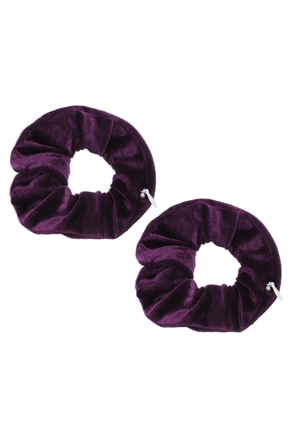 2pcs Velvet Scrunchie with Pocket Zipper (2 Inch) - Elastic Bands Hair Ties Girls Women Hidden Compartment Pockets, for Ponytail Holder Travel Coins Keys, Dark Purple
