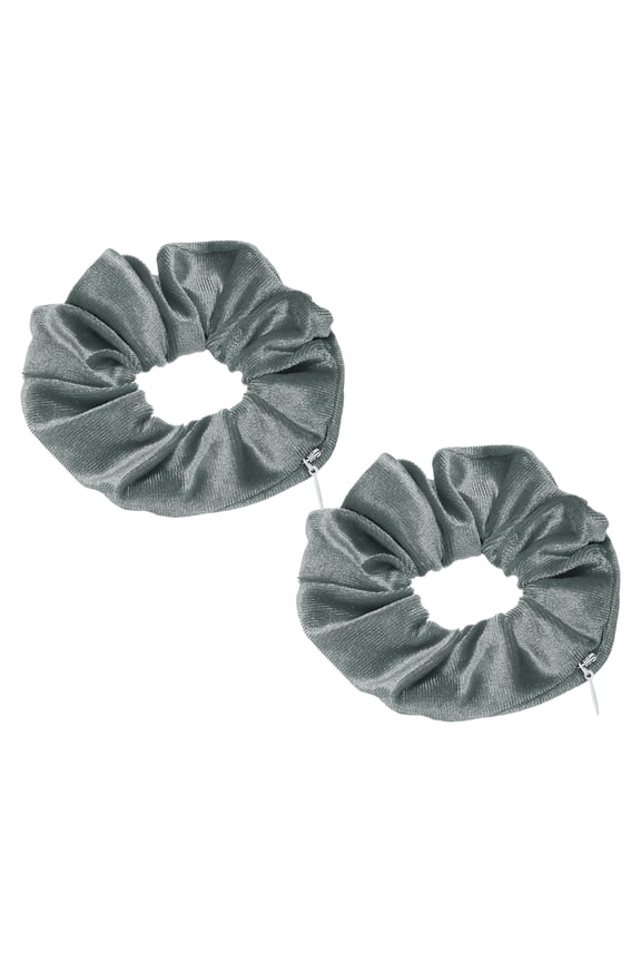 2pcs Velvet Scrunchie with Pocket Zipper (2 Inch) - Elastic Bands Hair Ties Girls Women Hidden Compartment Pockets, for Ponytail Holder Travel Coins Keys, Gray