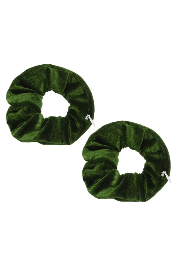 2pcs Velvet Scrunchie with Pocket Zipper (2 Inch) - Elastic Bands Hair Ties Girls Women Hidden Compartment Pockets, for Ponytail Holder Travel Coins Keys, Ink Green