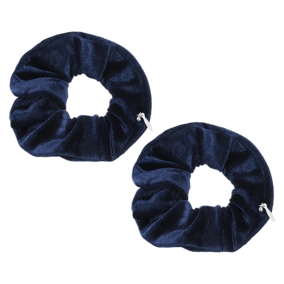 Uxcell 2pcs Velvet Scrunchie with Pocket Zipper (2 Inch) - Elastic Bands Hair Ties Girls Women Hidden Compartment Pockets, for Ponytail Holder Travel Coins Keys, Navy Blue