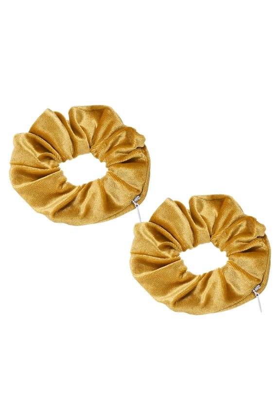 2pcs Velvet Scrunchie with Pocket Zipper (2 Inch) - Elastic Bands Hair Ties Girls Women Hidden Compartment Pockets, for Ponytail Holder Travel Coins Keys, Yellow