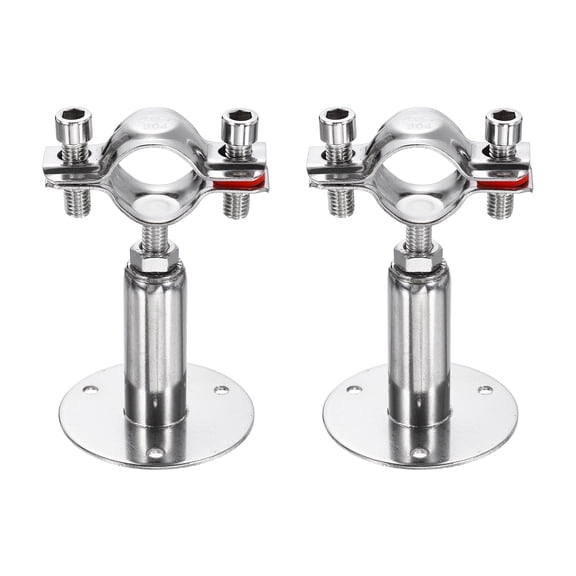 Uxcell 2pcs Wall Mount Ceiling Mount Pipe Supports 304 Stainless Steel Adjustable Pipe Bracket Clamp for OD Pipe 1"-1.1" (25-27mm) Adjustable Height 50-100mmmm
