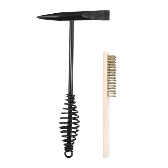 Uxcell 2pcs Welding Chipping Hammer 11.3" Slag Hammer with Coil Spring Handle 8.1" Welding Steel Wire Brush Copper-plated