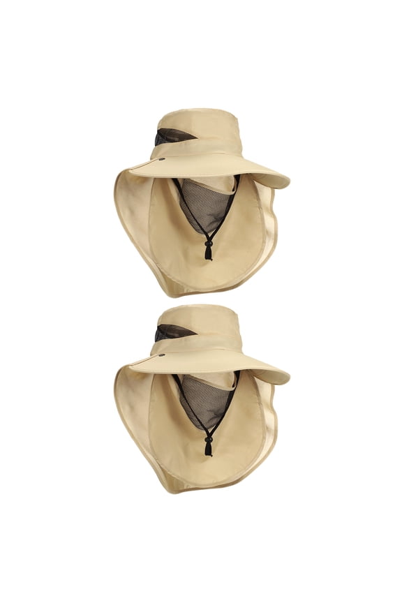 2pcs Wide Brim Bucket Hat Sun Hat with Removable Neck Face Flap, Khaki