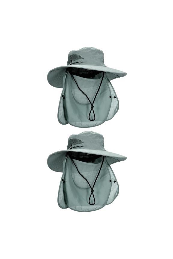 2pcs Wide Brim Bucket Hat Sun Hat with Removable Neck Face Flap, Light Gray