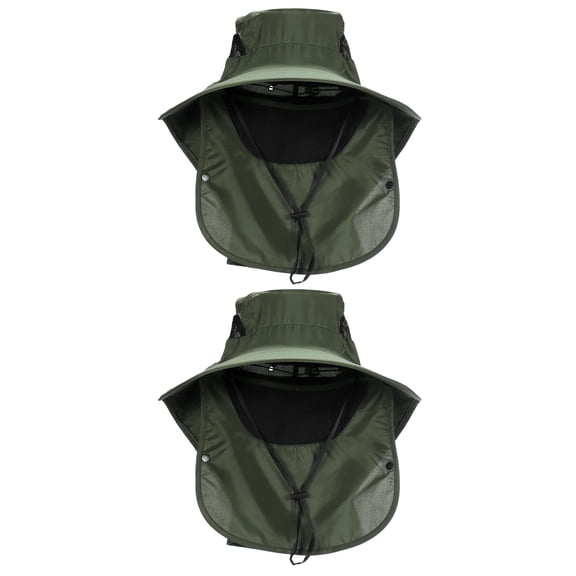 Uxcell 2pcs Wide Brim Bucket Hat Sun Hats with Removable Neck Face Flap, Army Green