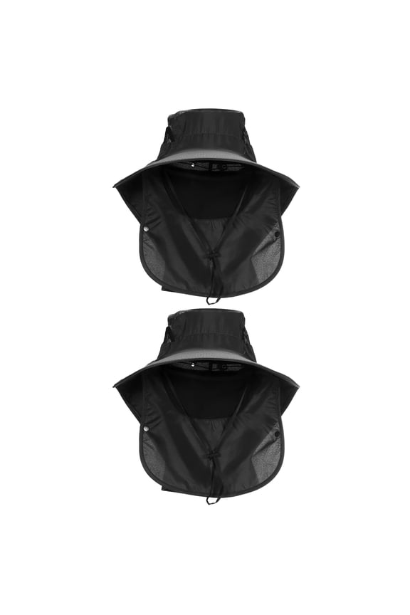 2pcs Wide Brim Bucket Hat Sun Hats with Removable Neck Face Flap, Black