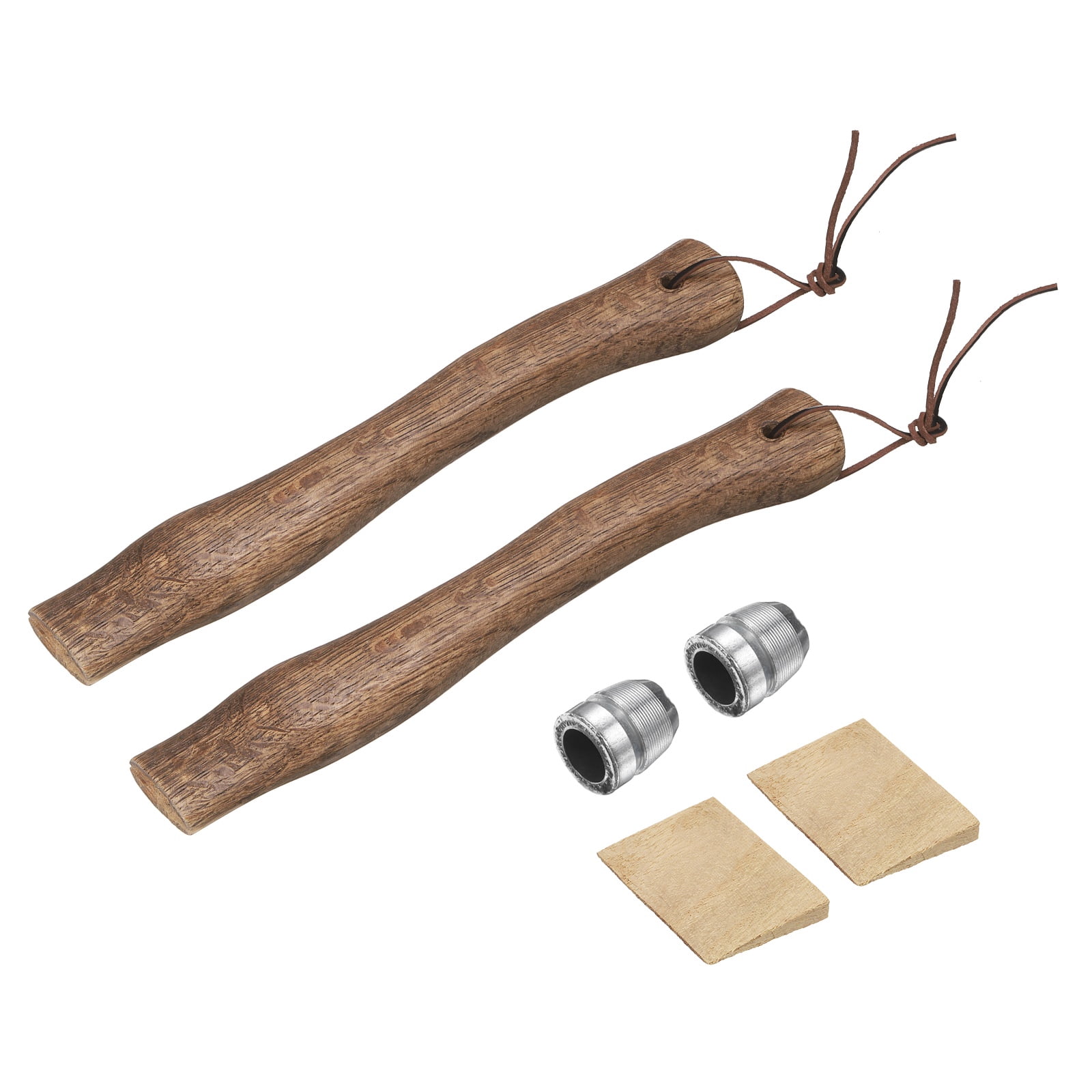 Uxcell 2pcs Wood Axe Handle Replacement 13" Universal Hickory Hatchet Handle with Wooden and Round Wedge for Camping Gardening Axe
