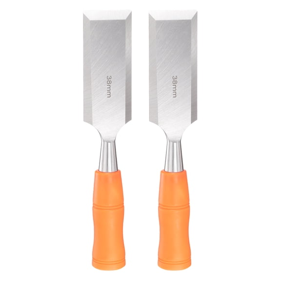 Uxcell 2pcs Wood Chisel 1-1/2" Carbon Steel Beveled Edge Blade Wood Working Flat Chisel with Plastic Non-Slip Handle for Woodworking Carving DIY Projects, Orange