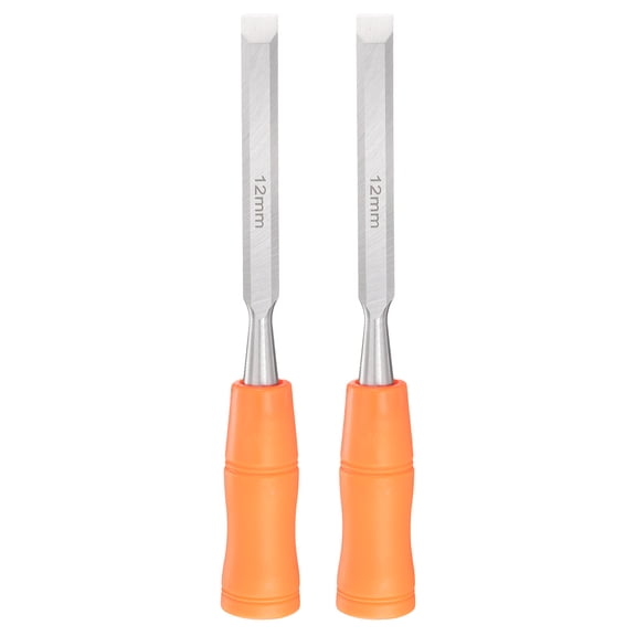Uxcell 2pcs Wood Chisel 1/2" Carbon Steel Beveled Edge Blade Wood Working Flat Chisel with Plastic Non-Slip Handle for Woodworking Carving DIY Projects, Orange