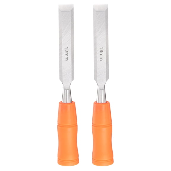 Uxcell 2pcs Wood Chisel 11/16" Carbon Steel Beveled Edge Blade Wood Working Flat Chisel with Plastic Non-Slip Handle for Woodworking Carving DIY Projects, Orange