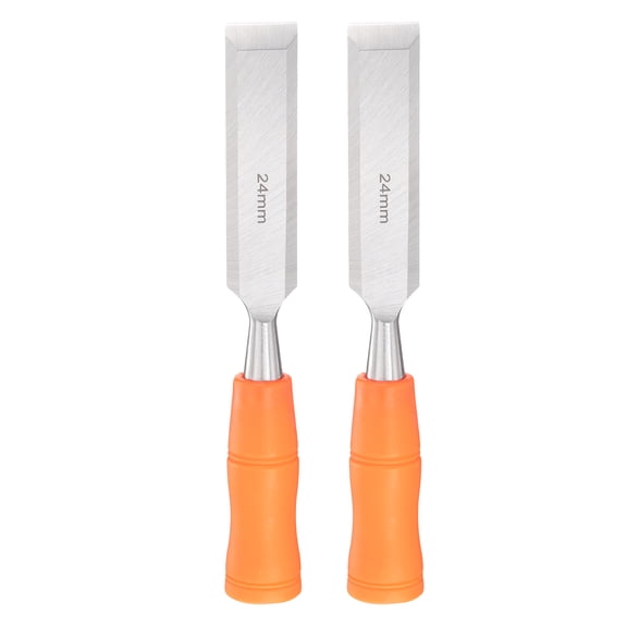 Uxcell 2pcs Wood Chisel 15/16" Carbon Steel Beveled Edge Blade Wood Working Flat Chisel with Plastic Non-Slip Handle for Woodworking Carving DIY Projects, Orange