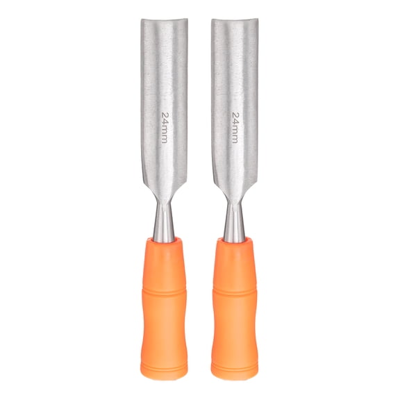 Uxcell 2pcs Wood Chisel 15/16" Carbon Steel Inner Beveled Edge Blade Wood Working Flat Chisel with Plastic Non-Slip Handle for Woodworking Carving DIY Projects, Orange