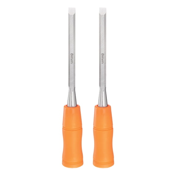 Uxcell 2pcs Wood Chisel 5/16" Carbon Steel Beveled Edge Blade Wood Working Flat Chisel with Plastic Non-Slip Handle for Woodworking Carving DIY Projects, Orange