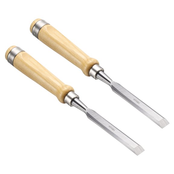 Uxcell 2pcs Wood Chisel 5/8" CR-V Blades Wood Carving Chisels Durable Multifunctional Flat Chisel Tools with Non-Slip Wooden Handle for Carpentry Woodworking and DIY Craft