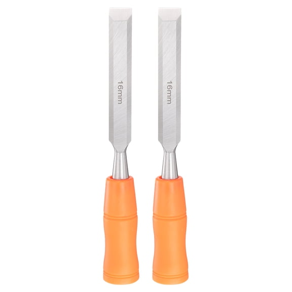 Uxcell 2pcs Wood Chisel 5/8" Carbon Steel Beveled Edge Blade Wood Working Flat Chisel with Plastic Non-Slip Handle for Woodworking Carving DIY Projects, Orange