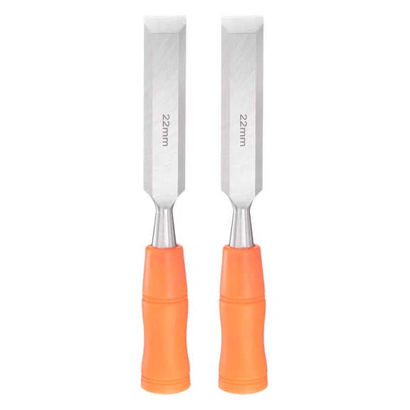 Uxcell 2pcs Wood Chisel 7/8" Carbon Steel Beveled Edge Blade Wood Working Flat Chisel with Plastic Non-Slip Handle for Woodworking Carving DIY Projects, Orange
