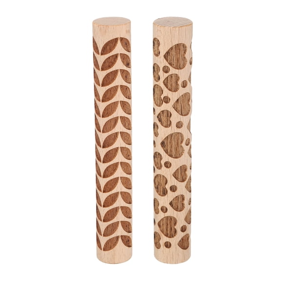 Uxcell 2pcs Wood Clay Roller 4" Heart Leaf Pattern Rolling Pins Wood Rollers Pottery Tools Wood Grain Texture Rollers for Clay Baking Dough Playdough DIY