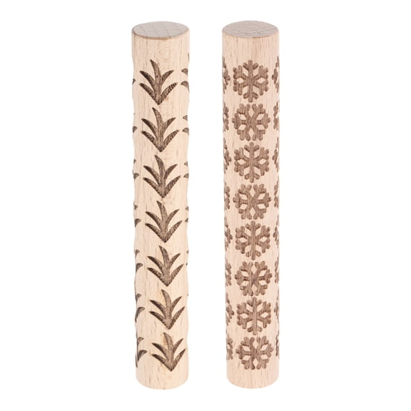 Uxcell 2pcs Wood Clay Roller 4"Snowflake Grass Pattern Rolling Pins Wood Rollers Pottery Tools Wood Grain Texture Rollers for Clay Baking Dough Playdough DIY