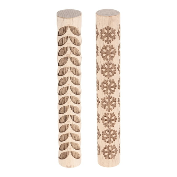 Uxcell 2pcs Wood Clay Roller 4"Snowflake Leaf Pattern Rolling Pins Wood Rollers Pottery Tools Wood Grain Texture Rollers for Clay Baking Dough Playdough DIY