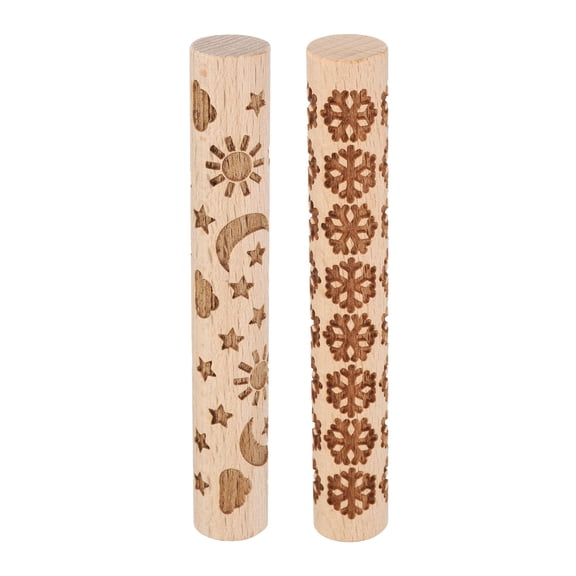 Uxcell 2pcs Wood Clay Roller 4" Snowflake Moon and Stars Pattern Rolling Pins Wood Rollers Pottery Tools Wood Grain Texture Rollers for Clay Baking Dough Playdough DIY