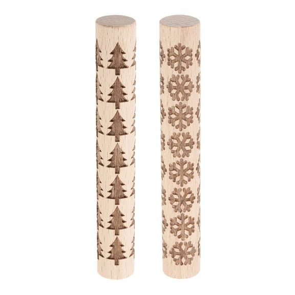 Uxcell 2pcs Wood Clay Roller 4"Snowflake Pine Tree Pattern Rolling Pins Wood Rollers Pottery Tools Wood Grain Texture Rollers for Clay Baking Dough Playdough DIY