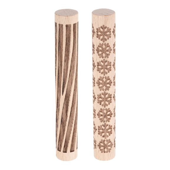 Uxcell 2pcs Wood Clay Roller 4"Snowflake Wood Grain Pattern Rolling Pins Wood Rollers Pottery Tools Wood Grain Texture Rollers for Clay Baking Dough Playdough DIY