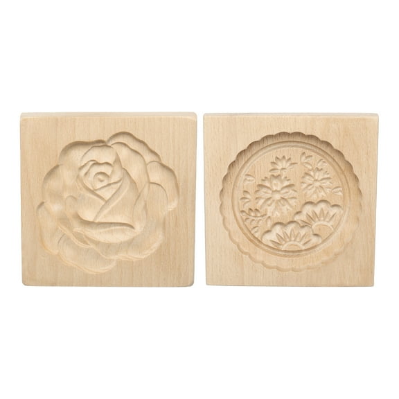 Uxcell 2pcs Wooden Cookie Mould 3.94" x 3.94" Wooden Cookie Biscuit Mould Snow Carved