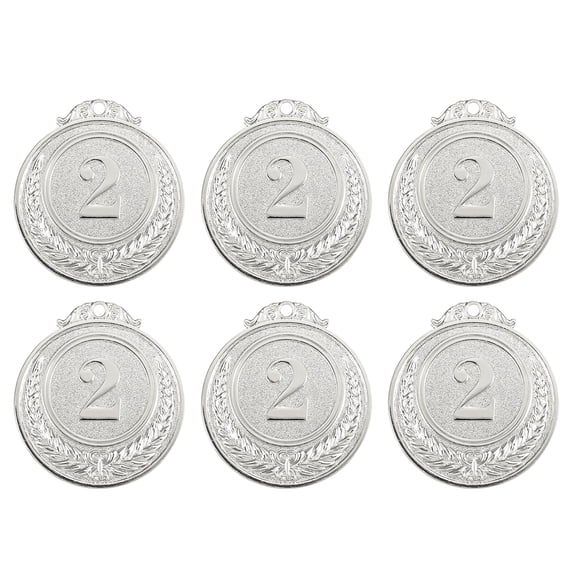 Uxcell 2rd Award Medals, Round Flat Metal Medals with Wheat Pattern, Silver 6Pcs