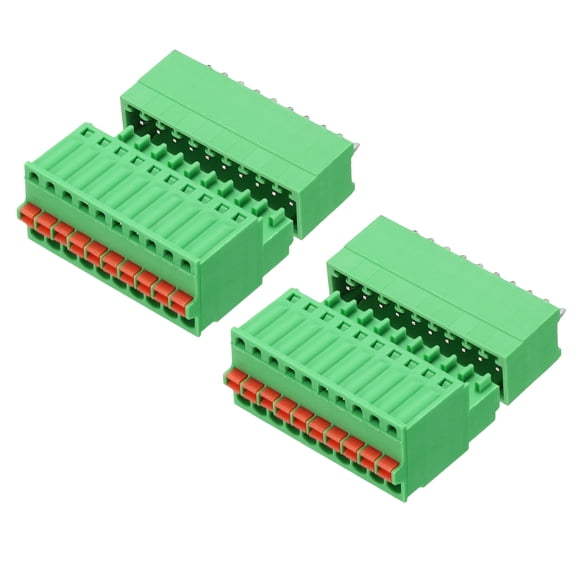 Uxcell 2set 2.5mm 0.1" Pitch PCB Terminal Block Connector 10 Pin Straight Pin Male Female Pluggable Quick PCB Wiring Terminals for 27-20AWG Cable Mechanical Equipment, Green