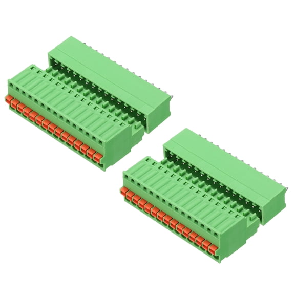 Uxcell 2set 2.5mm 0.1" Pitch PCB Terminal Block Connector 15 Pin Straight Pin Male Female Pluggable Quick PCB Wiring Terminals for 27-20AWG Cable Mechanical Equipment, Green