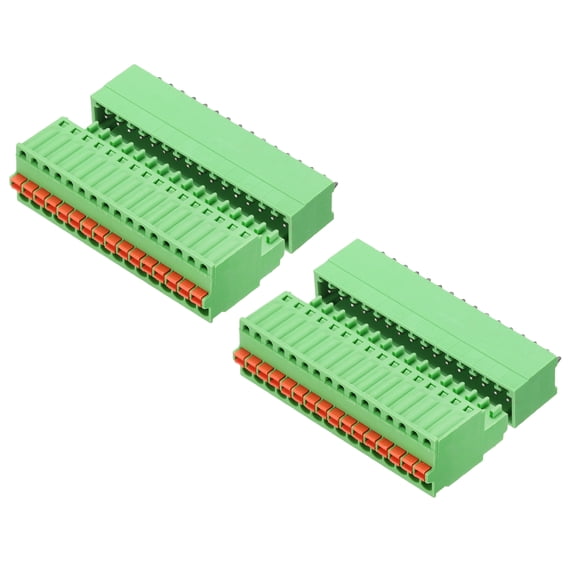 Uxcell 2set 2.5mm 0.1" Pitch PCB Terminal Block Connector 16 Pin Straight Pin Male Female Pluggable Quick PCB Wiring Terminals for 27-20AWG Cable Mechanical Equipment, Green