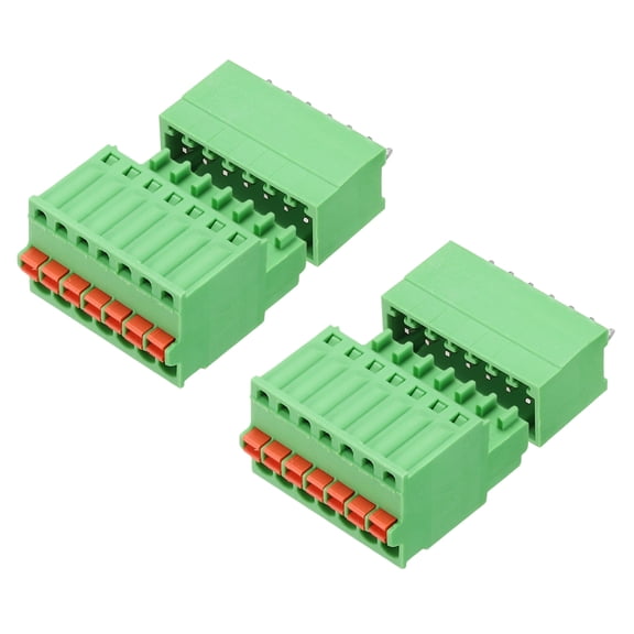 Uxcell 2set 2.5mm 0.1" Pitch PCB Terminal Block Connector 7 Pin Straight Pin Male Female Pluggable Quick PCB Wiring Terminals for 27-20AWG Cable Mechanical Equipment, Green