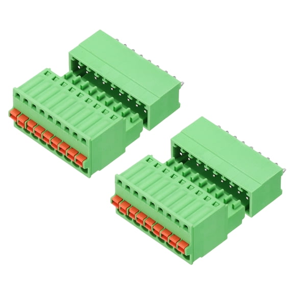 Uxcell 2set 2.5mm 0.1" Pitch PCB Terminal Block Connector 9 Pin Straight Pin Male Female Pluggable Quick PCB Wiring Terminals for 27-20AWG Cable Mechanical Equipment, Green