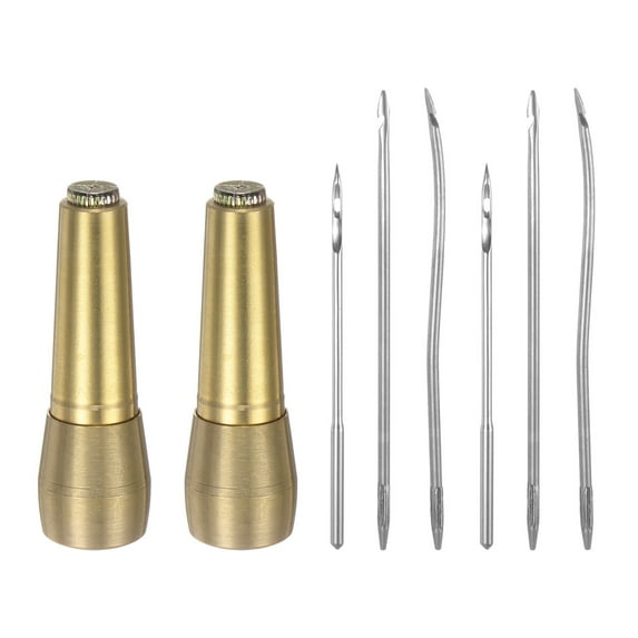 Uxcell 2set Copper Handle Sewing Awl Handwork Sewing Awl Needle Repair Tool Kit with 6 Needles, Yellow