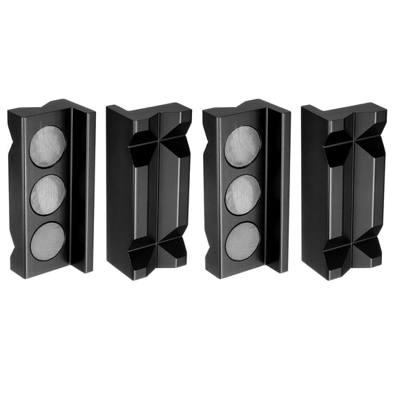 Uxcell 2set Magnetic Vise Jaws 4 Inch Magnet V-Grooves Soft Aluminum Bench Jaw Pads Covers Multi-Purpose Protector, Black