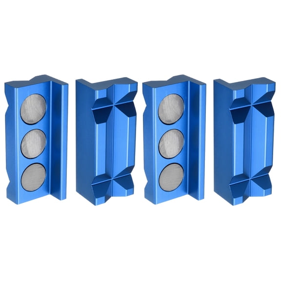 Uxcell 2set Magnetic Vise Jaws 4 Inch Magnet V-Grooves Soft Aluminum Bench Jaw Pads Covers Multi-Purpose Protector, Dark Blue