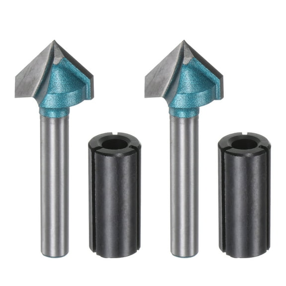 Uxcell 2set V-Groove Router Bit 0.6" Dia 6mm Shank 90 Degree with Conversion Collet, Cyan