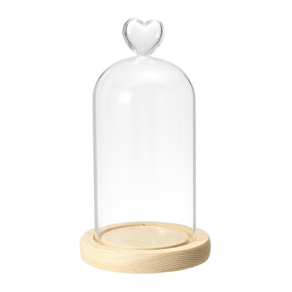 Uxcell 3.1" Glass Dome Cloche Clear Glass Bell Jar Display Tabletop Centerpiece Wooden Base Natural