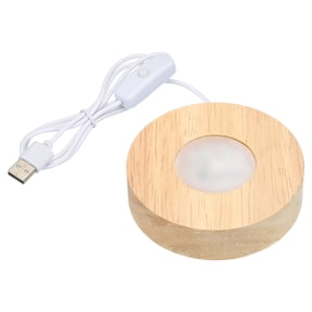 Uxcell 3.1" Wooden LED Light Base Light Display Base Stand for 3D Crystal Glass Aroma Stone, White Light