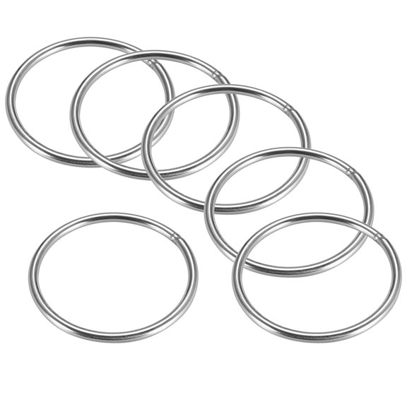 Uxcell 3.15''x 0.2'' O Ring Strapping Welded Round Rings 201 Stainless Steel Silver Tone  6pcs