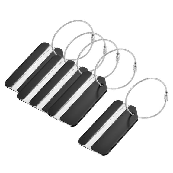 Uxcell 3.15"x1.65" Aluminium Luggage Tag Identifier Card Holder for Travel Black 5Pack