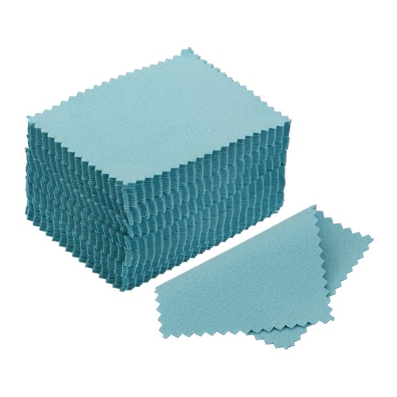 Uxcell 3.15x2.36" Jewelry Cleaning Cloth, 200Pcs Double-Sided Microfiber Polishing Cloth Sky Blue