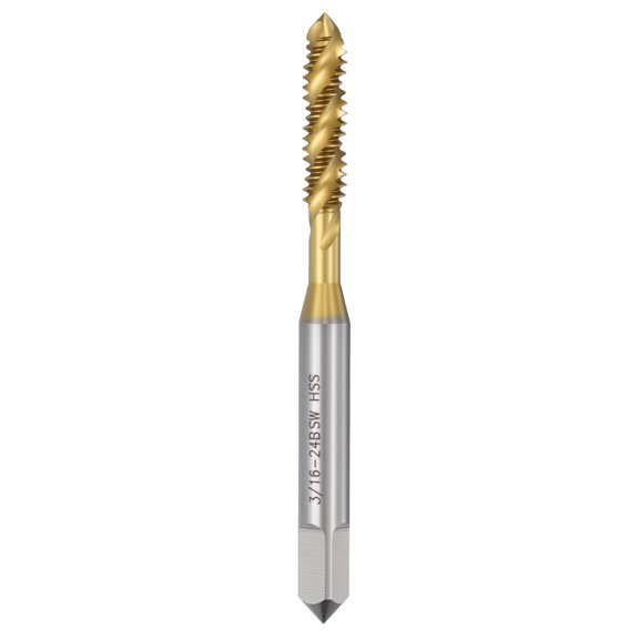 Uxcell 3/16-24 BSW Spiral Flute Thread Tap - M2 High Speed Steel Right Hand Thread Tap JIS Standard Titanium Finish Screw Thread Milling Machine Taps Threading Tapping