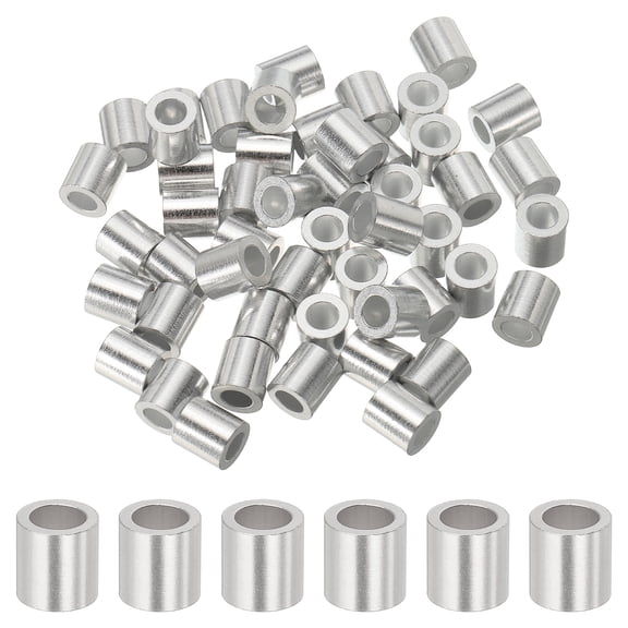 Uxcell 3/16"(4mm) Aluminum Crimping Loop Sleeve, Wire Rope Stop Sleeve Round Crimp Ferrules for Wire Rope and Cable Ferrule, Silver 50Pcs