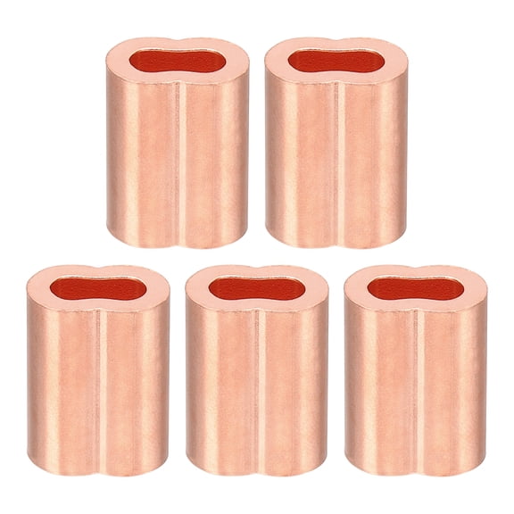 Uxcell 3/16"/ 5mm Wire Rope Loop Sleeve, 5 Pack Copper Double Ferrule Duplex Crimping Loop Sleeve, Golden