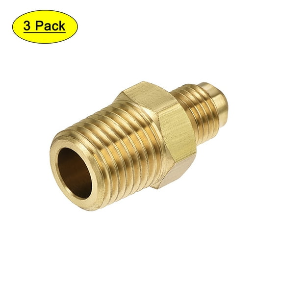 Uxcell 3/16 SAE Flare Male to 1/4NPT Male Tubing Adaptor Brass Pipe Fitting Pack 3