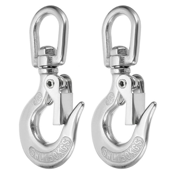 Uxcell 3/16" Slip Hook, 2 Pack 304 Stainless Steel Swivel Lifting Hook 330 lbs Capacity Rotatable Chain Clevis Hooks Safety Chain Hooks for Crane, Fishing Boat, Port Transportation