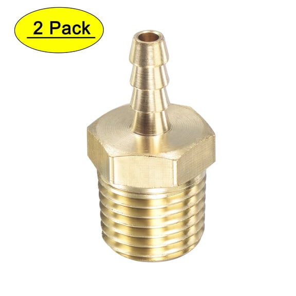Uxcell 3/16 inch x NPT 1/4 Male Thread Brass Hose Barb Fitting Straight Pipe Connector 2 Count
